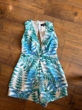 Lulu's Blue Green Fern Print V-Neck Dress